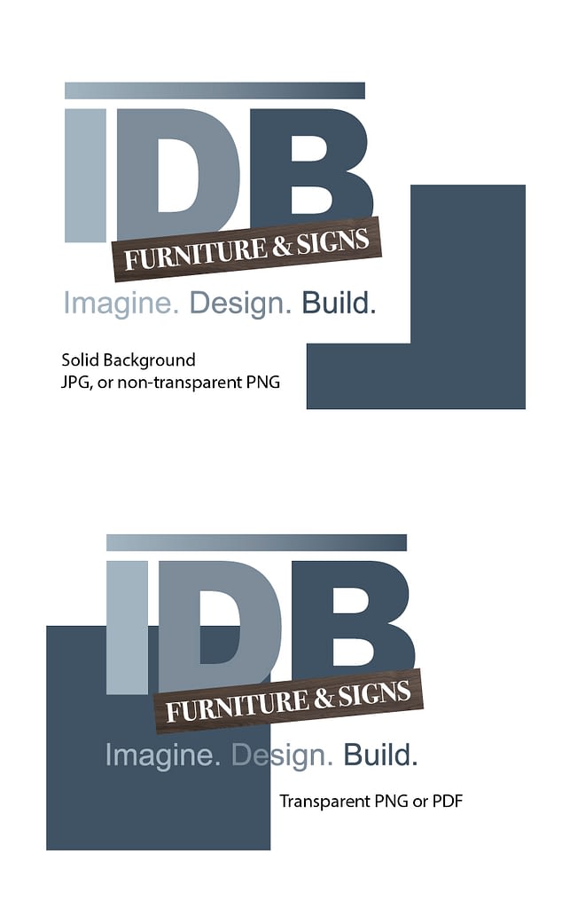 Image shows the difference between solid and transparent backgrounds using the IDB logo